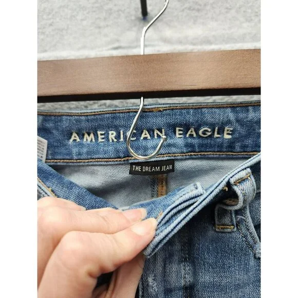 American Eagle Womens The Dream Jean Distressed Skinny Fit Blue Denim Jeans - Picture 3 of 7